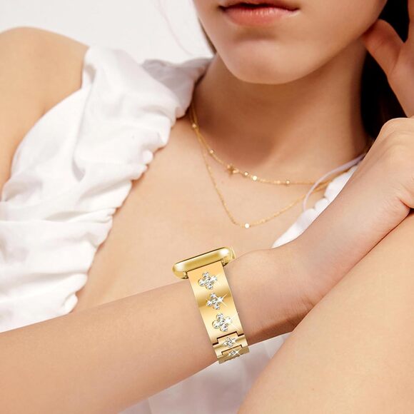 New Newlibery Gold Toned 38mm Four Leaf Clover Apple iWatch Replacement Band - Picture 7 of 8